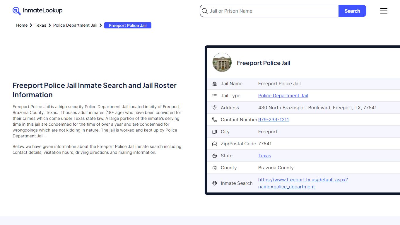 Freeport Police Jail Inmate Search and Jail Roster Information